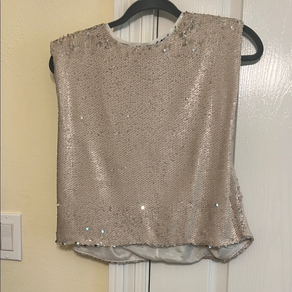 TCEC Champagne Sequin Sleeveless Blouse